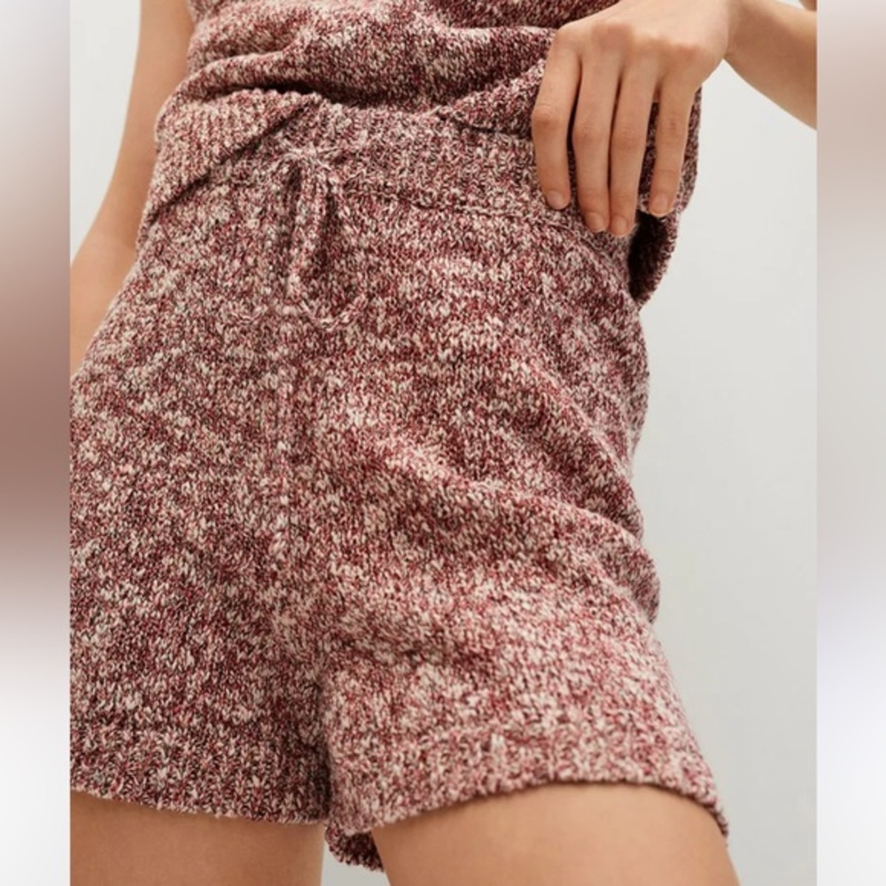 MANGO  High Waist Flecked Burgundy Knit Shorts Cotton S Size  S